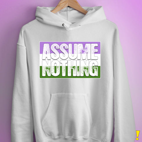 Assume Nothing Genderqueer Pride Flag Hoodie - White